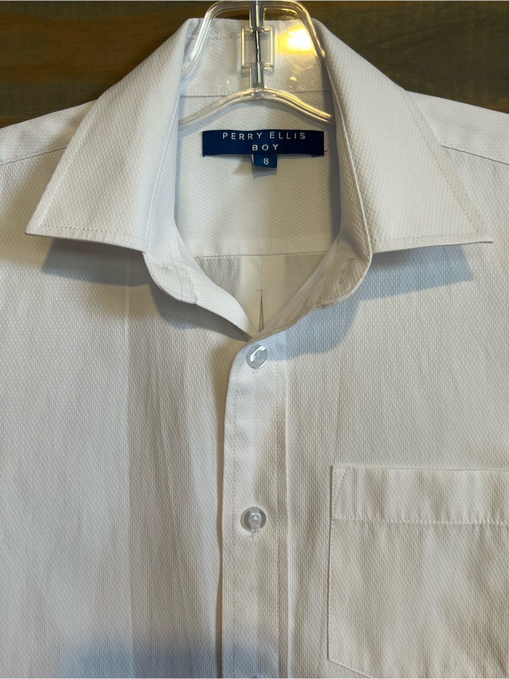 Perry Ellis Boys White Textured Dress Shirt Long Sleeve Formal - Size 8
